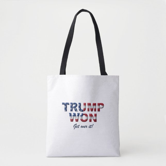 TRUMP WON US Flag Bold Patriot Simple White Script Tote Bag (Front)