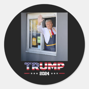 Trump Works Drive-thru Trump Serving French Fries  Classic Round Sticker