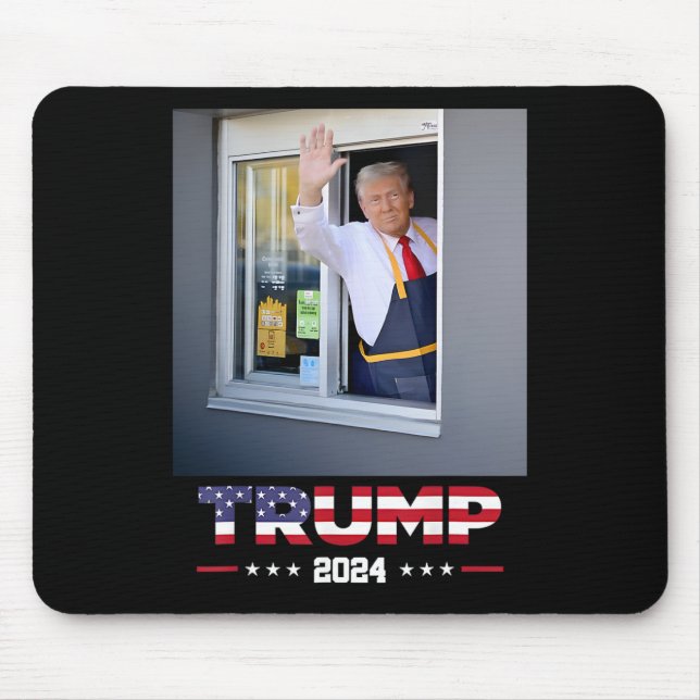 Trump Works Drive-thru Trump Serving French Fries  Mouse Pad (Front)