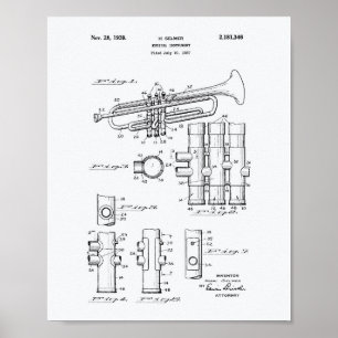 Trumpet 1939 Patent Art White Paper Poster
