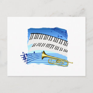 Trumpet and Keyboard, blue theme graphic music Postcard