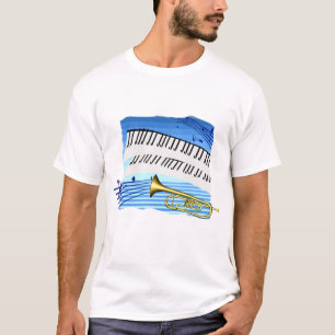 Trumpet and Keyboard, blue theme graphic music T-Shirt