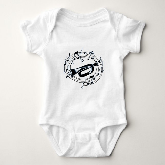 Trumpet and Musical Notes Baby Bodysuit (Front)