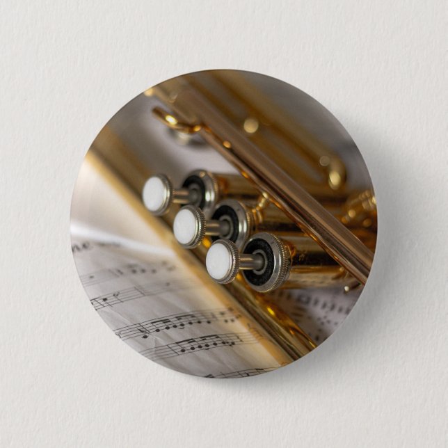 Trumpet and Sheet Music Brass Instrument 6 Cm Round Badge (Front)