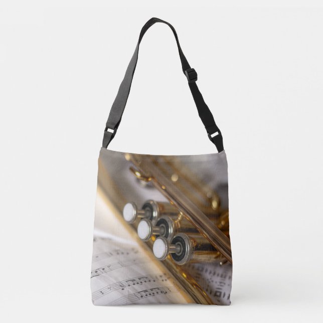 Trumpet and Sheet Music Brass Instrument Crossbody Bag (Back)