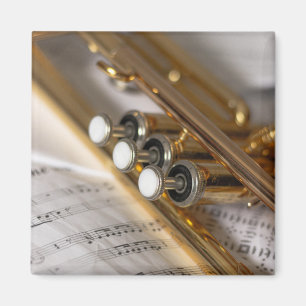 Trumpet and Sheet Music Brass Instrument Magnet