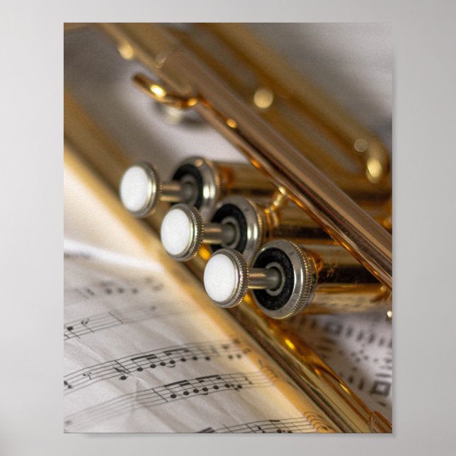 Trumpet and Sheet Music Brass Instrument Poster (Front)