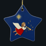Trumpet Angel Ceramic Tree Decoration<br><div class="desc">Night sky with stars shining in background. Angel with golden trumpet and music notes</div>