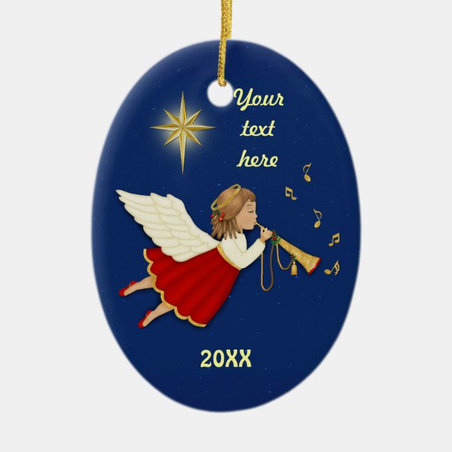 Trumpet Angel Ceramic Tree Decoration (Front)