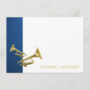 Trumpet Blue Gold Thank You Flat Card