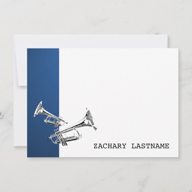 Trumpet Blue Silver Thank You Flat Card (Front)