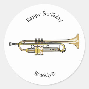 Trumpet cartoon illustration classic round sticker