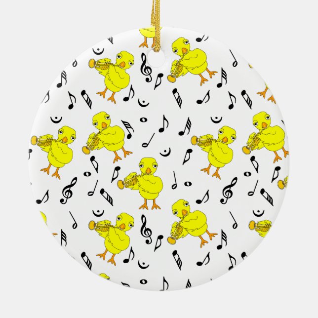 Trumpet Chick Music Notes Ceramic Tree Decoration (Back)