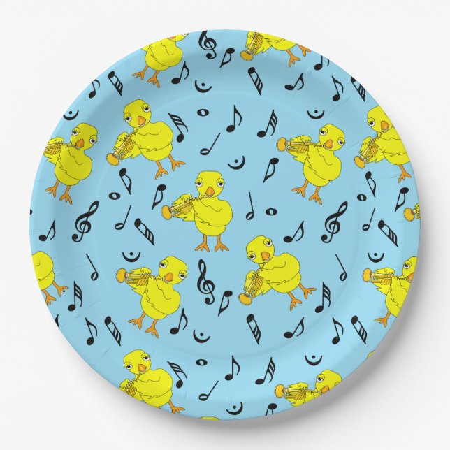 Trumpet Chick Music Notes Paper Plate (Front)