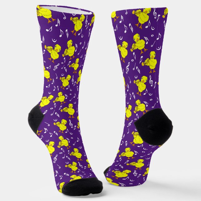 Trumpet Chick Music Notes Socks (Angled)