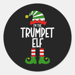 Trumpet Elf Xmas Music Instrument Matching Christm Classic Round Sticker