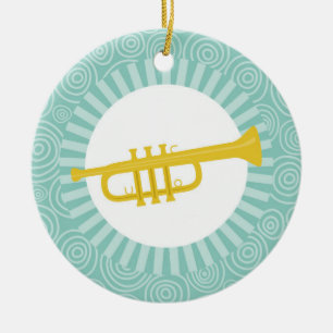 Trumpet Fun Turquoise Swirl Music Ceramic Tree Decoration