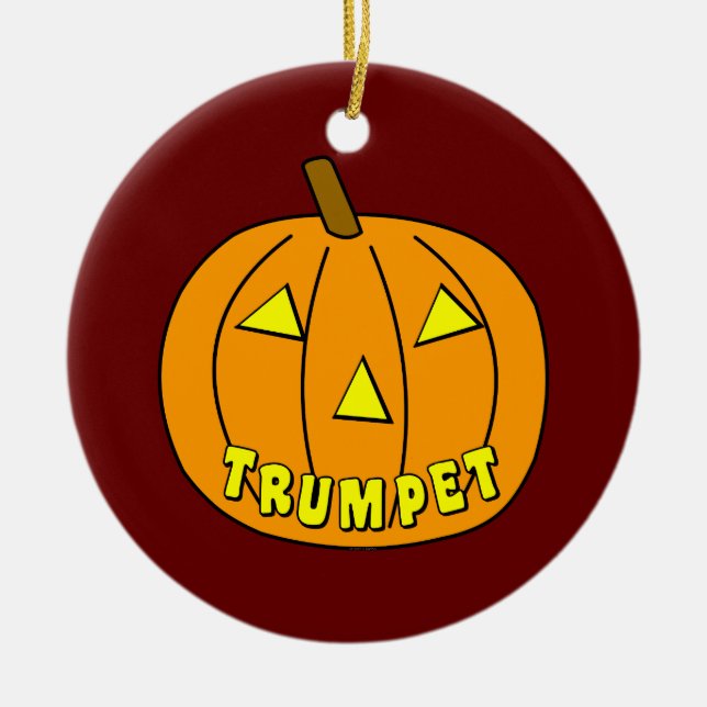 Trumpet Halloween Pumpkin Ceramic Tree Decoration (Front)
