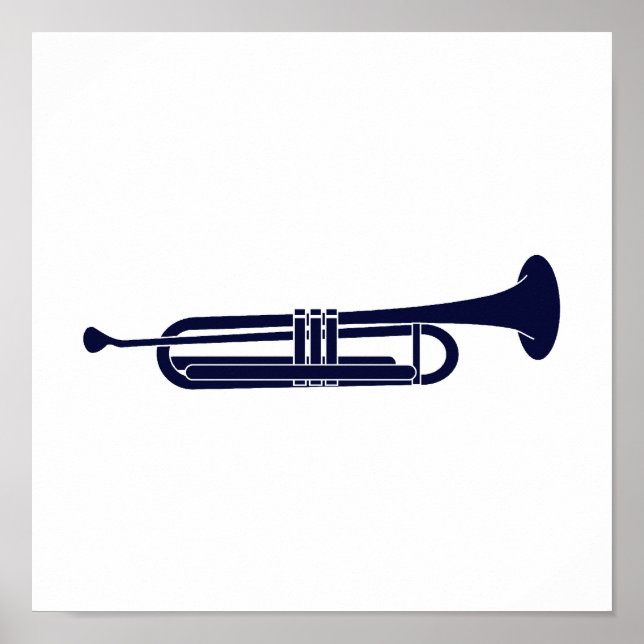 Trumpet Horizontal Solid Blue Musician Graphic Poster (Front)