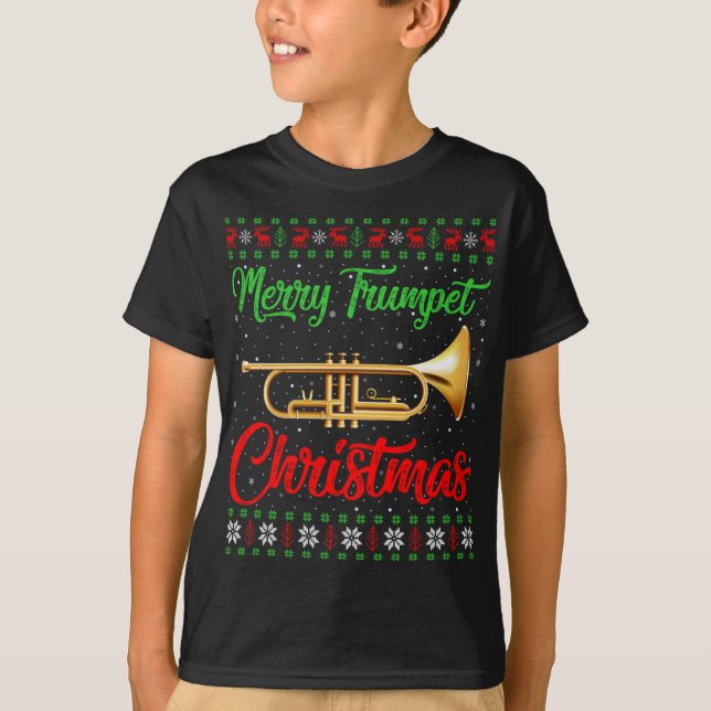 Trumpet Music Lover Xmas Gift Ugly Trumpet Christm T-Shirt (Front)