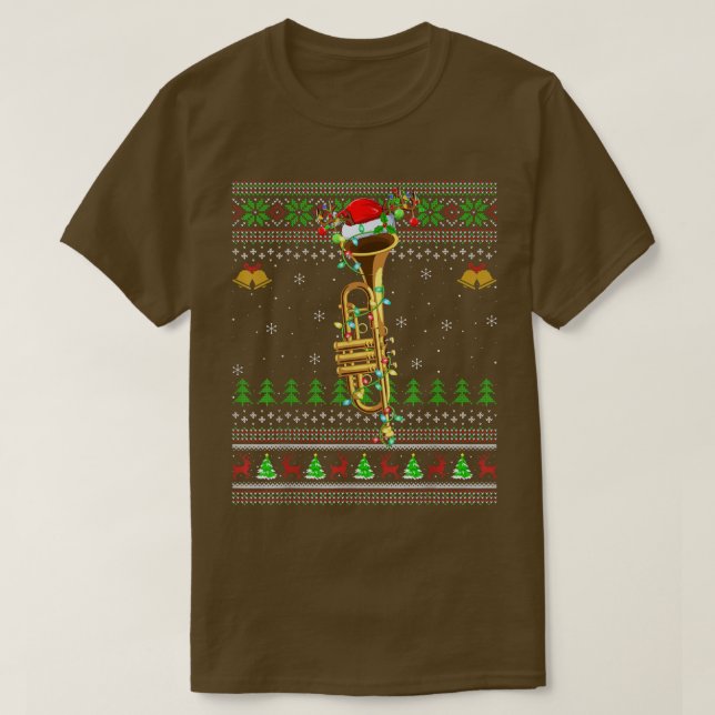 Trumpet Music Lover Xmas Santa Trumpet Ugly Christ T-Shirt (Design Front)