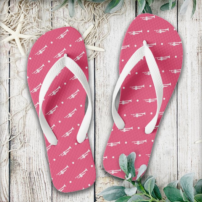 Trumpet Music & Marching Band Musician Gift Pink  Jandals (Pink trumpet flip flops by Horn and Castle)