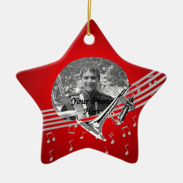 Trumpet Music Red Ceramic Tree Decoration (Front)