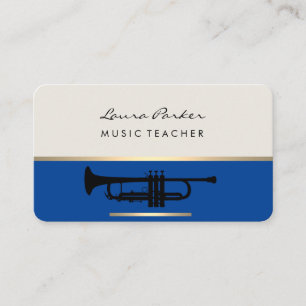 Trumpet Music Teacher Instrument Gold Blue Business Card