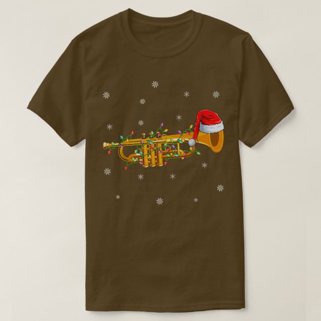 Trumpet Music Xmas Lighting Santa Hat Trumpet Chri T-Shirt (Design Front)