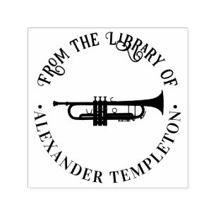 Trumpet Musical Instrument Round Library Book Name Self-inking Stamp