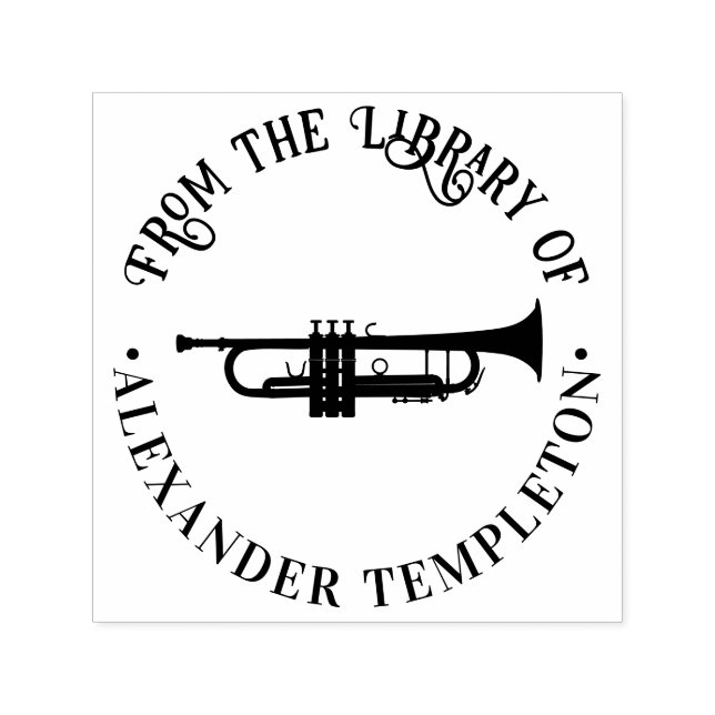 Trumpet Musical Instrument Round Library Book Name Self-inking Stamp (Design)