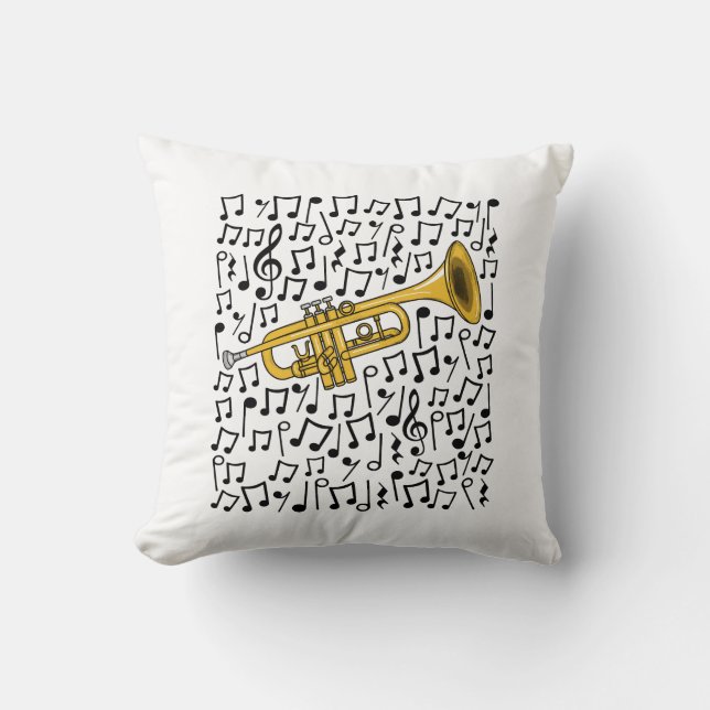 Trumpet Musical Notes Trumpeter Brass Musician Cushion (Front)