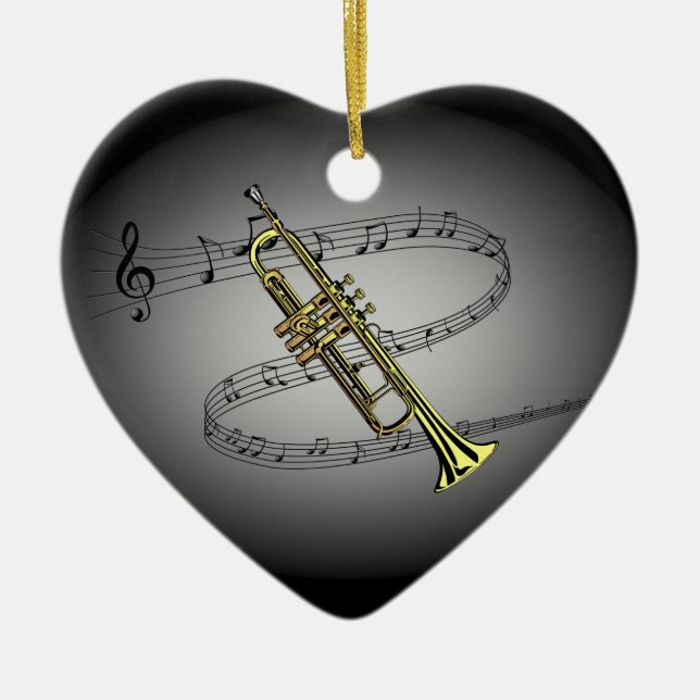 Trumpet Musical Scale ~ Black ~ Grey Background Ceramic Tree Decoration (Front)