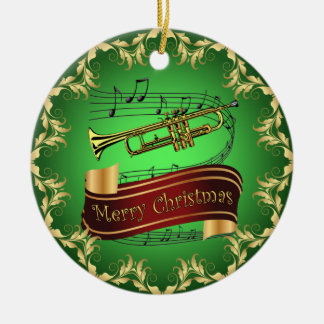 Trumpet ~ Musical Scroll ~ Merry Christmas ~ * ~  Ceramic Tree Decoration