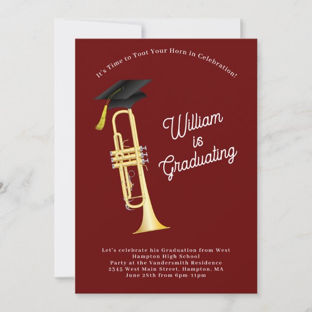 Trumpet Musician Graduation Party Music Invitation (Front)