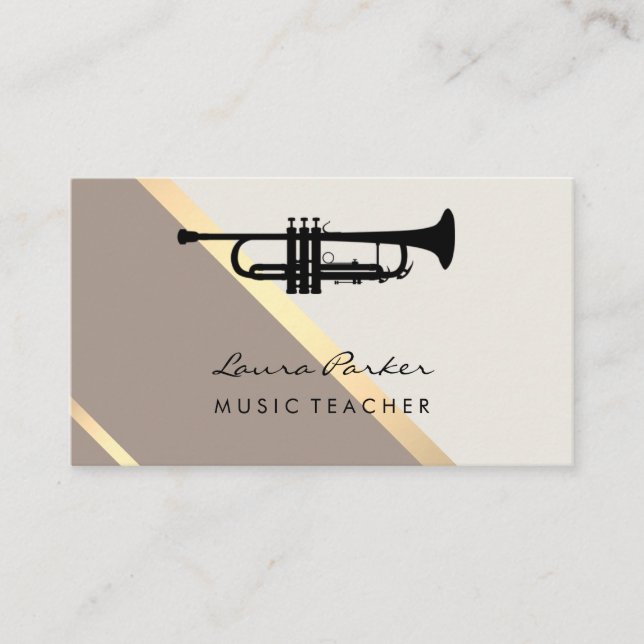 Trumpet Musician Music Teacher Instrument Gold Business Card (Front)