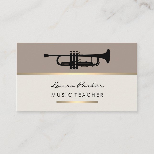 Trumpet Musician Music Teacher Instrument Gold Business Card (Front)