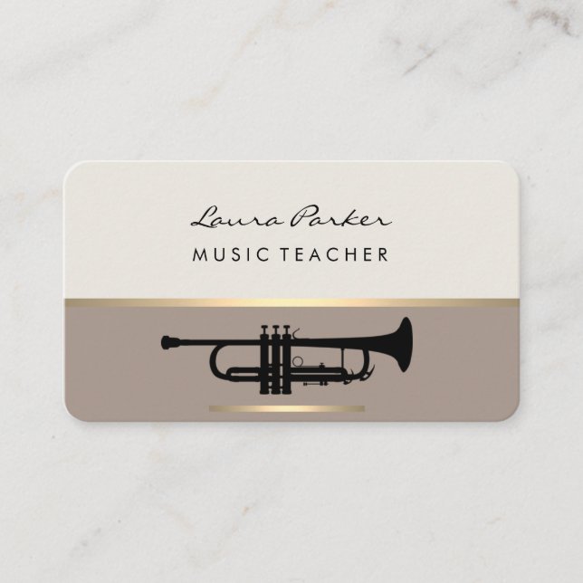 Trumpet Musician Music Teacher Instrument Gold Business Card (Front)
