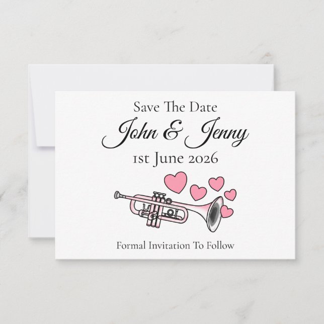 Trumpet Musician Wedding Save The Date (Front)