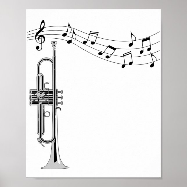 Trumpet Musician With Music Notes Poster (Front)
