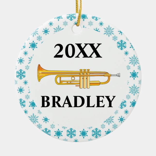 Trumpet Personalised Band Christmas Gift Ceramic Tree Decoration (Front)