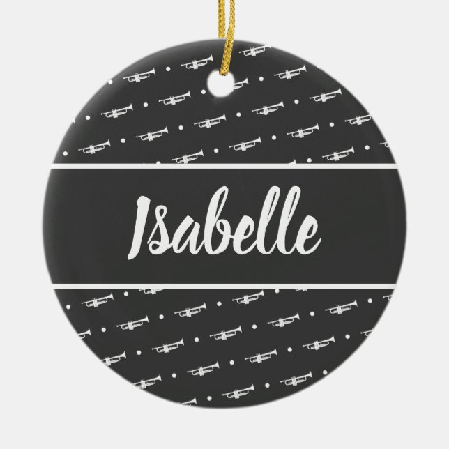 Trumpet Player Gift Personalised Musician Black Ceramic Tree Decoration (Front)