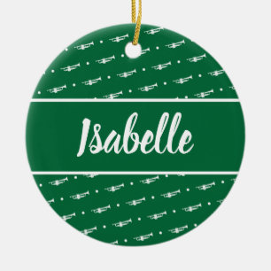 Trumpet Player Gift Personalised Musician Green Ceramic Tree Decoration
