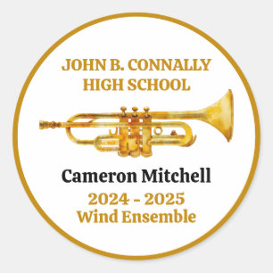 Trumpet Player High School Band Gold Personalised Classic Round Sticker