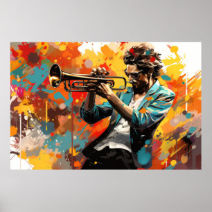 Trumpet Player Music Painting Abstract Art Decor