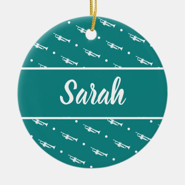 Trumpet Player Musician Gift Personalised Custom Ceramic Tree Decoration (Front)