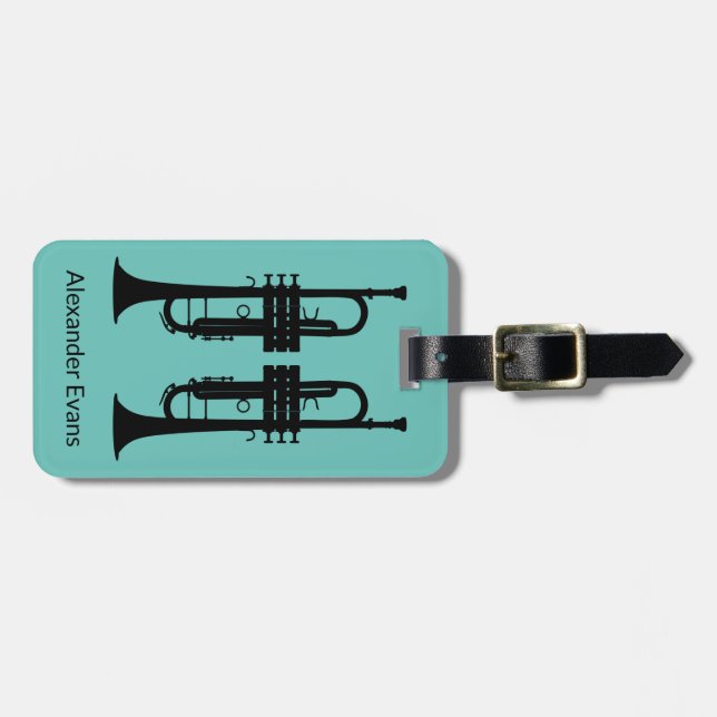Trumpet Player Personalise Luggage Tag (Front Horizontal)