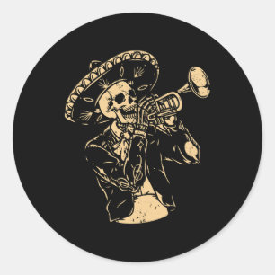Trumpet Player Retro Skull Skeleton Trumpeter Musi Classic Round Sticker