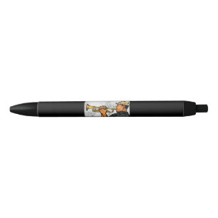 Trumpet Player Retro Trumpet Jazz Music Black Ink Pen