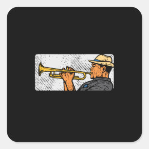 Trumpet Player Retro Trumpet Jazz Music Square Sticker